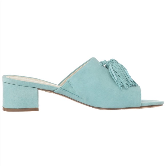 Turquoise Fringe Tassel Vamp Block Heel Mule Slide - Picture 5 of 6